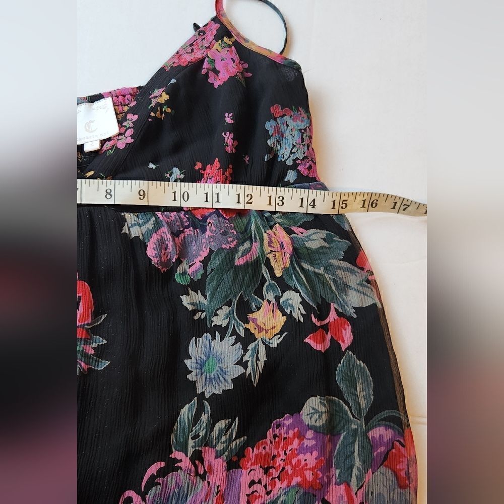 Candela NYC Black Floral Tiered Silk Dress Size Small - Picture 7 of 11